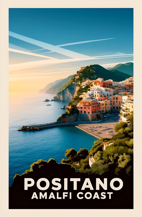 Poster Vintage Positano Illustration: Timeless Coastal Charm