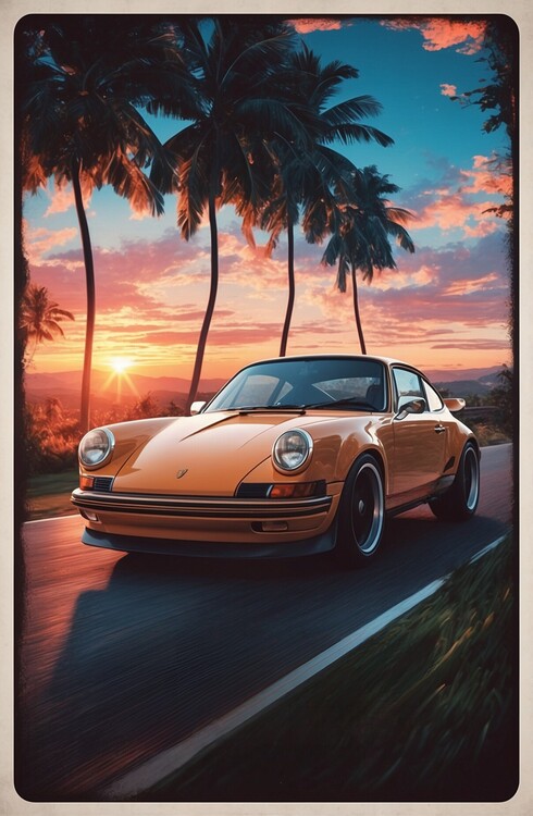 Poster Retro Porsche 911 GT Turbo Art: Timeless Sports Car Illustra