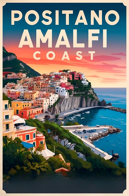 Poster Retro Positano Art: Classic Italian Riviera Scenes
