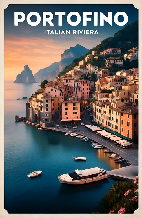 Poster Vintage Portofino Illustration: Timeless Italian Riviera Ar