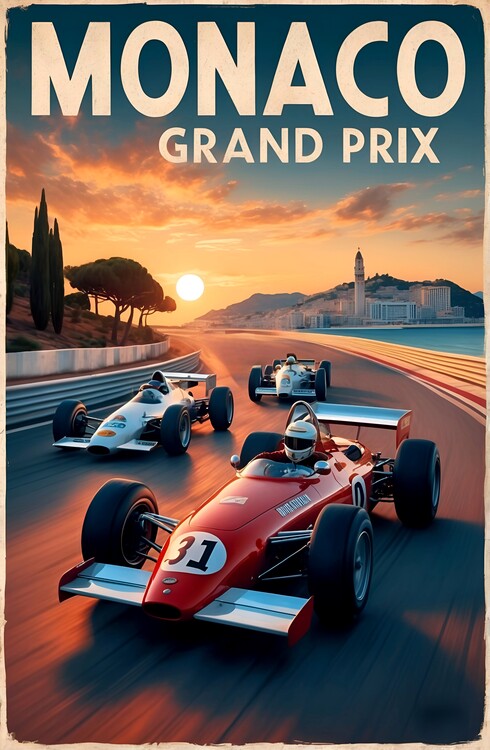 Poster Vintage Monaco Grand Prix Illustrations: Iconic Racing Momen