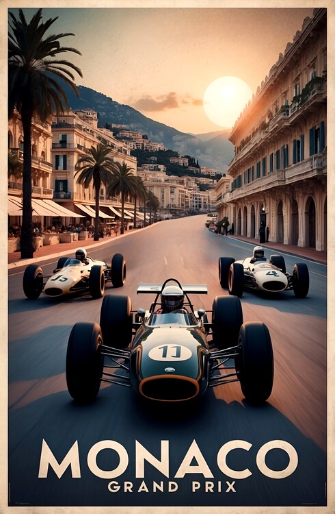 Poster Retro Monaco Grand Prix Art: Classic Motorsports Scenes