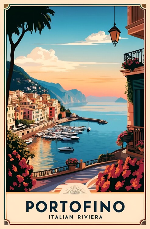 Плакат Nostalgic Portofino Prints: Vintage Mediterranean Beauty