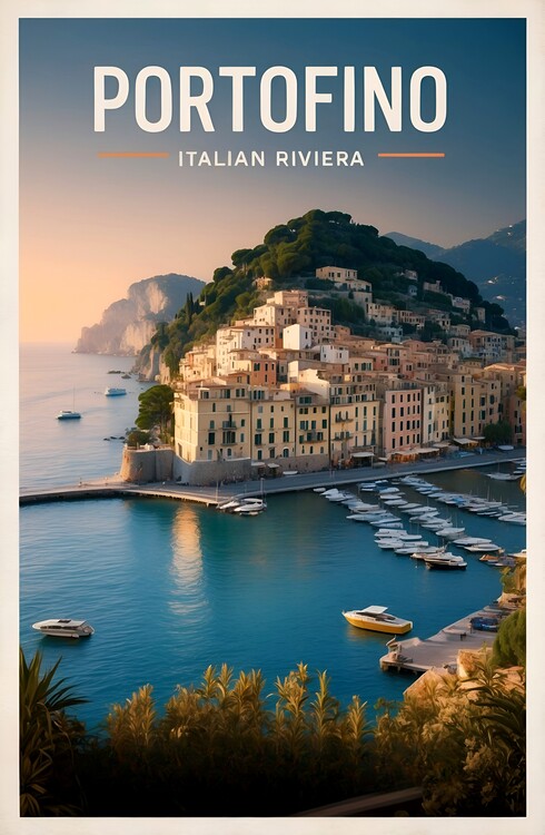 Poster Vintage-Inspired Portofino Posters: Picturesque Harbor Views