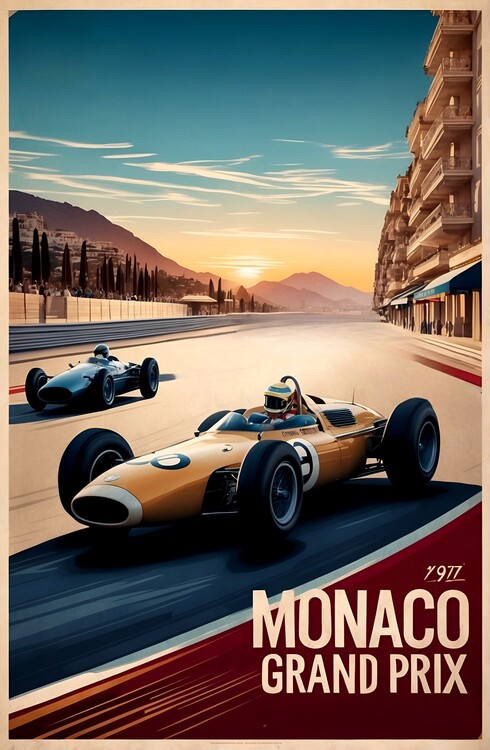 Poster Retro Monaco Grand Prix Print: Historic Motorsports Moments