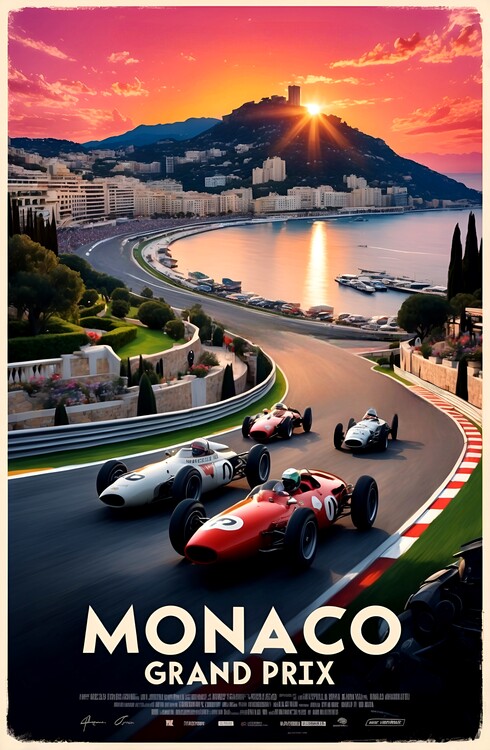 Poster Vintage-Inspired Monaco Grand Prix Illustration