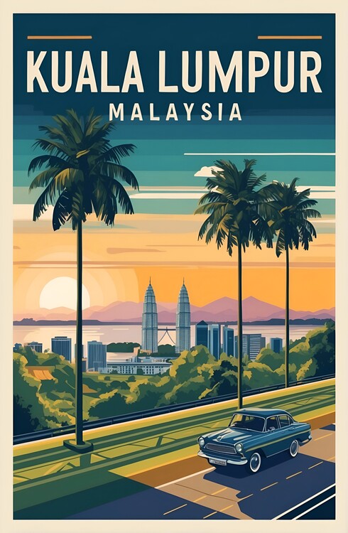 Poster Vintage Kuala Lumpur Travel Poster: Iconic Urban Scenes