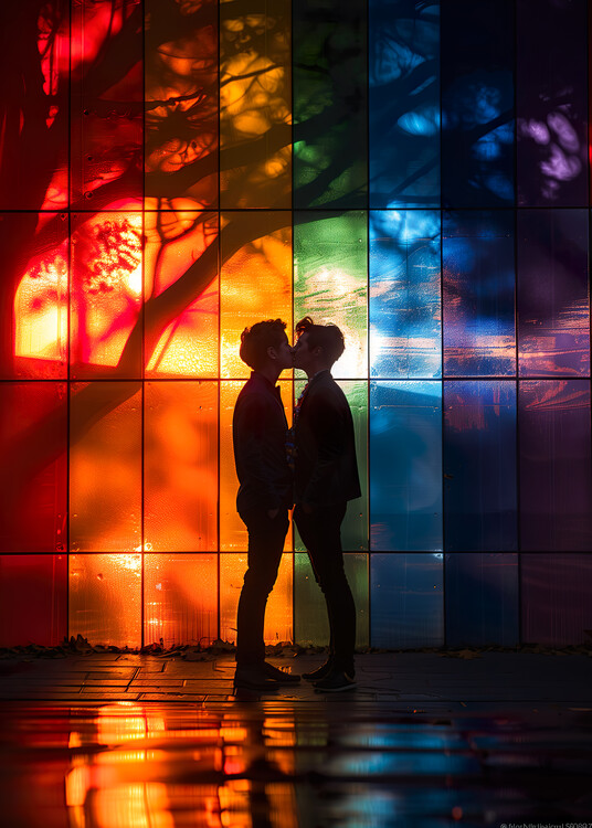 Плакат Gay Love infront of Stained Glass