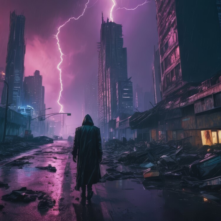 Poster Ciberpunk cityscape