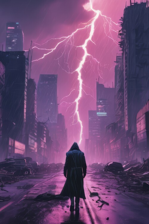 Poster Walking in a cyberpunk city