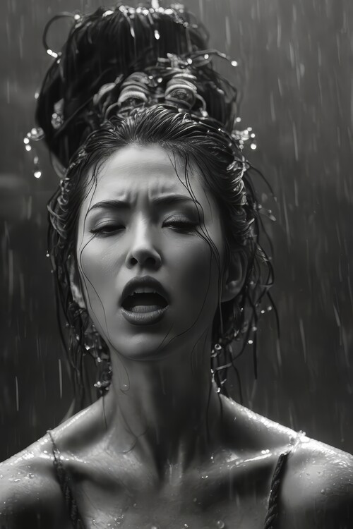 Αφίσα geisha woman under the rain