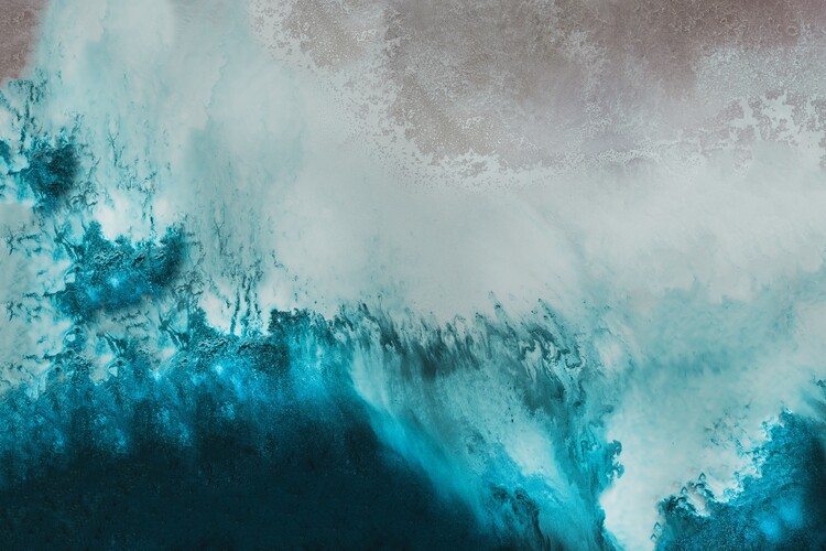 Plakat Teal Beach Art, Aerial Ocean Art Print, Living Room Wall Art