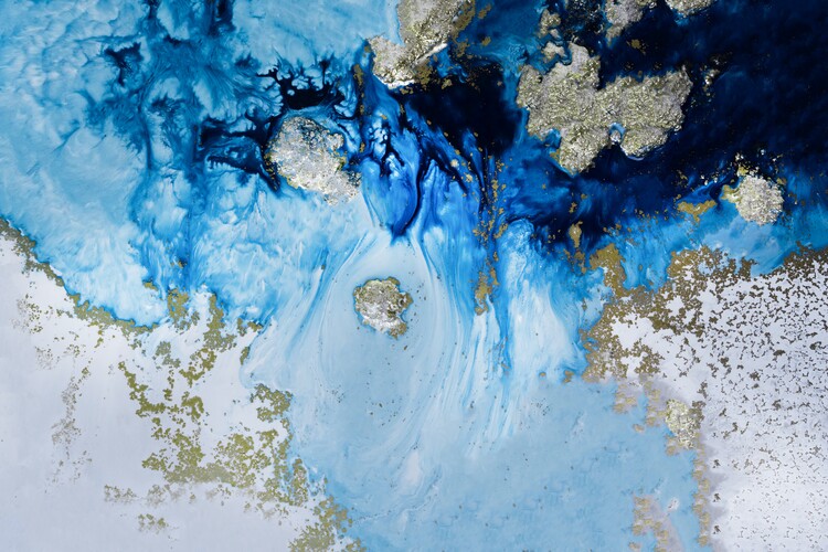 Плакат Deep Blue Ocean Print, Silver Artwork, Aerial Canvas