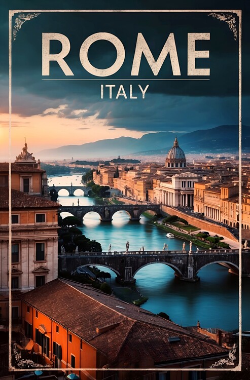 Poster Vintage Rome: Rare Illustrations of the Eternal City's Icons