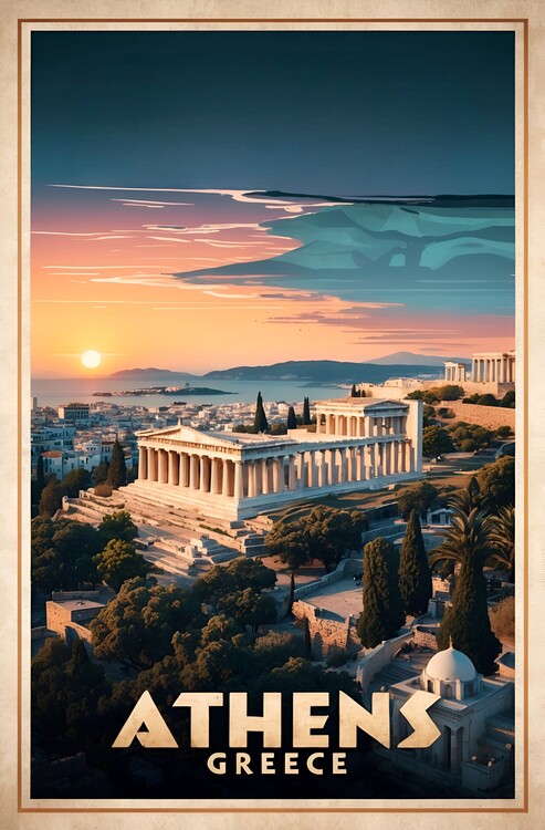 Poster Athens in Vintage: Illustration of Ancient Greek Splendor