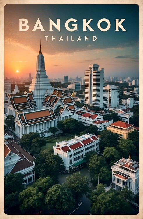 Poster Vintage Bangkok: A Stunning Illustration of the City of Ange