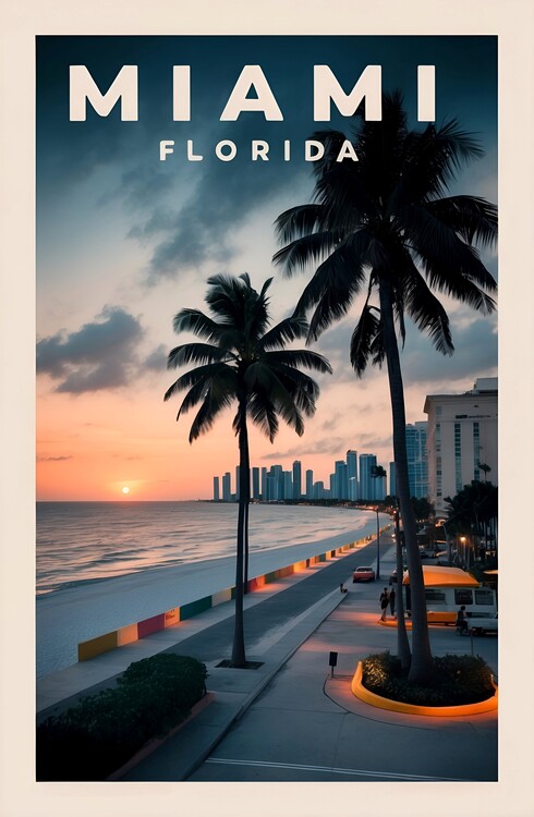 Poster Vintage Miami: A Nostalgic Illustration of the Magic City