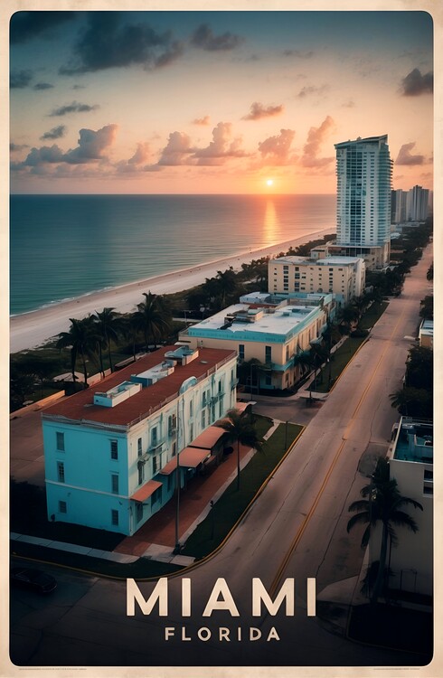Poster Classic Miami: A Timeless Vintage-Inspired Illustration