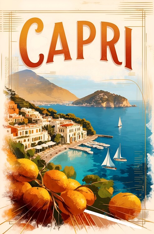 Poster Timeless Capri: Vintage Drawing Celebrating Italian Coastal