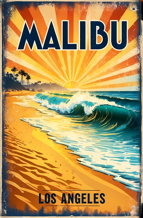Poster Vintage Malibu Charm: Timeless Drawing of California Beauty