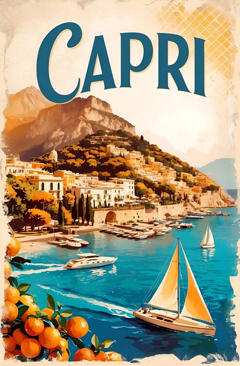 Poster Capri Elegance:Retro-Inspired Art Capturing Island's Alllure