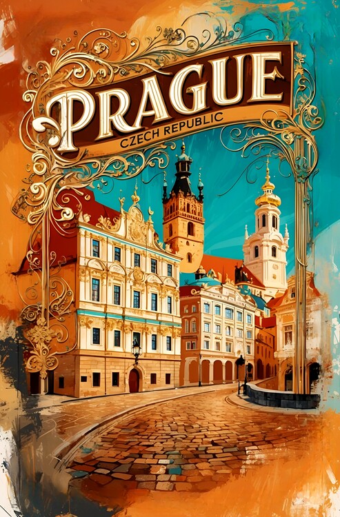 Poster Prague's Old World Charm: Vintage Artistry