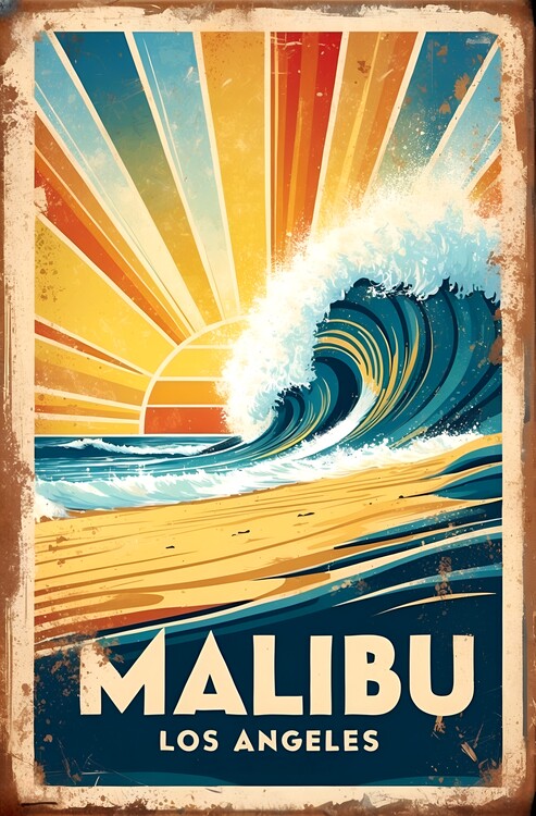 Poster Malibu's Golden Era: Vintage-Inspired Artwork Iconic Shores