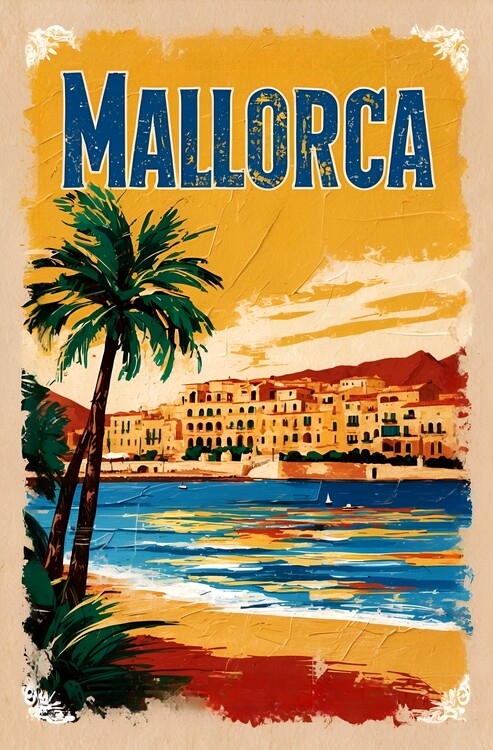 Poster Mallorca Memories: Retro Drawing Celebrating the Island