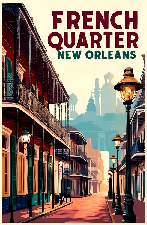 Poster New Orleans Nostalgia: Vintage Drawing of the French Quarter