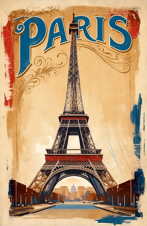 Poster Parisian Elegance: Vintage-Inspired Drawing of Eiffel Tower