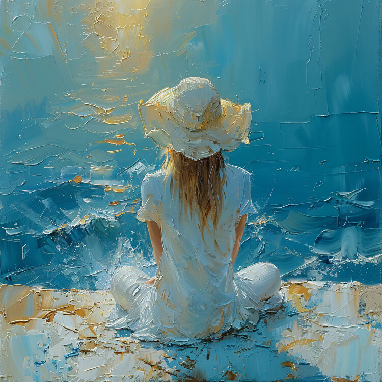 Плакат Beautiful girl in a sea breeze painting, wall art prints