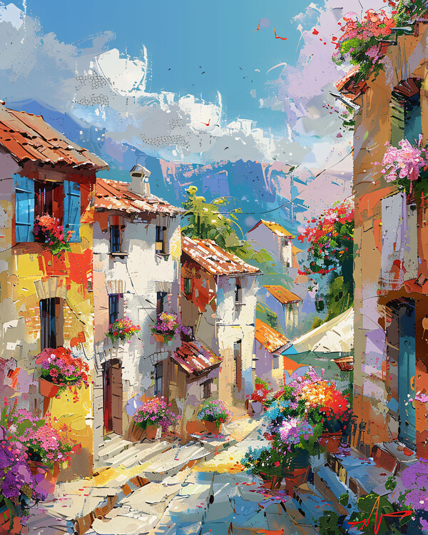 Плакат Colorful houses, traditional city painting, wall art prints