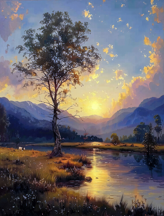Poster Beauty of sunset turning on Canvas, framed wall art prints