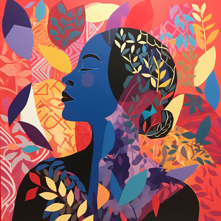 Плакат Lady face drawn by Collage art style, canvas & poster print