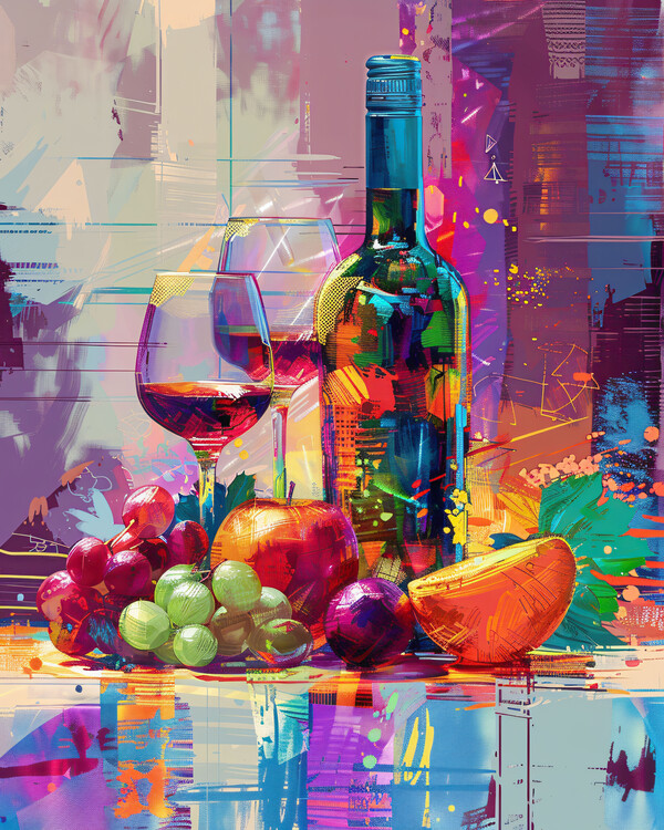 Poster Wine & fruit, Eclectic painting, canvas & poster art prints