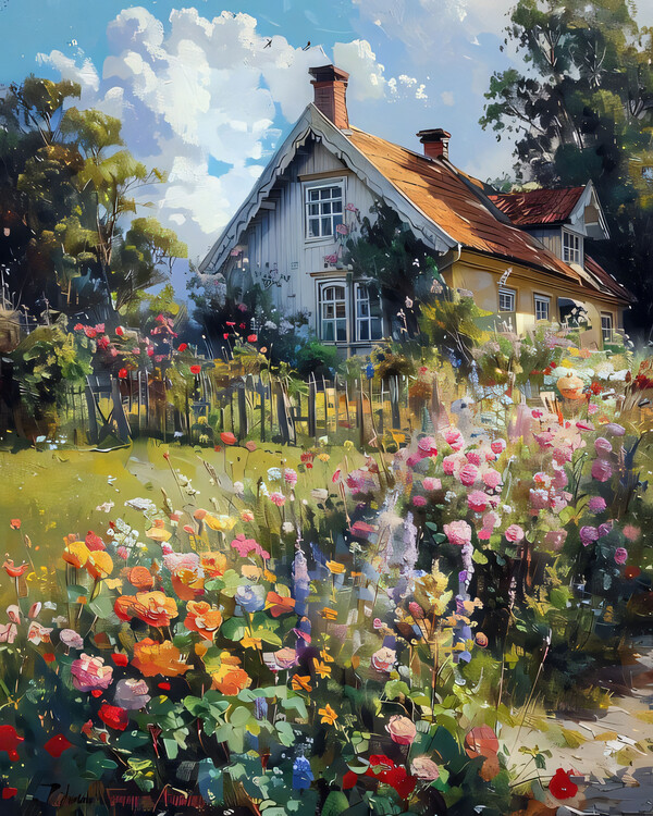Poster A Garden of an Old House: A Nostalgic painting, art prints