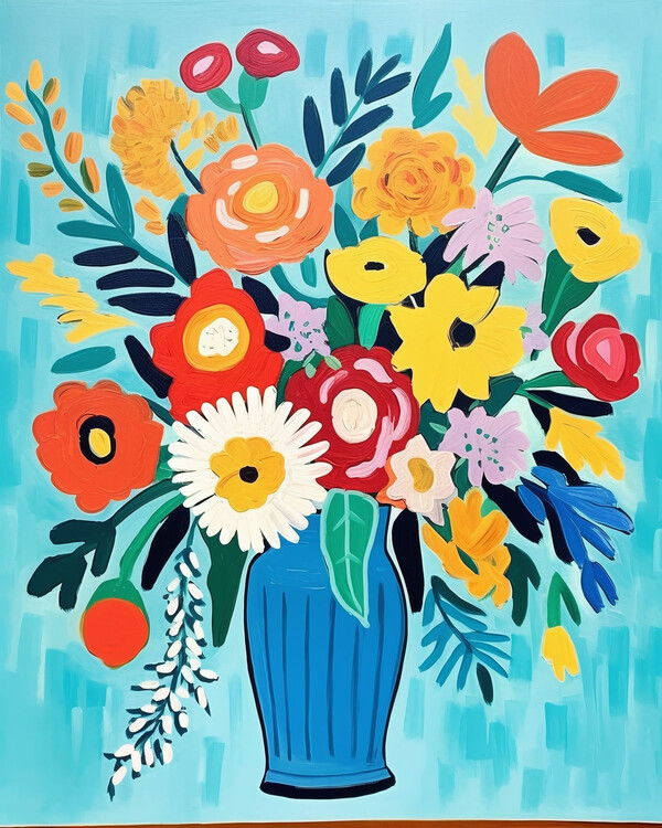 Poster Flowers in a vase, floral art prints, Matisse inspiration