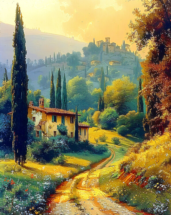 Poster Stunning landscape : Tuscan landscape at sunset in Italy