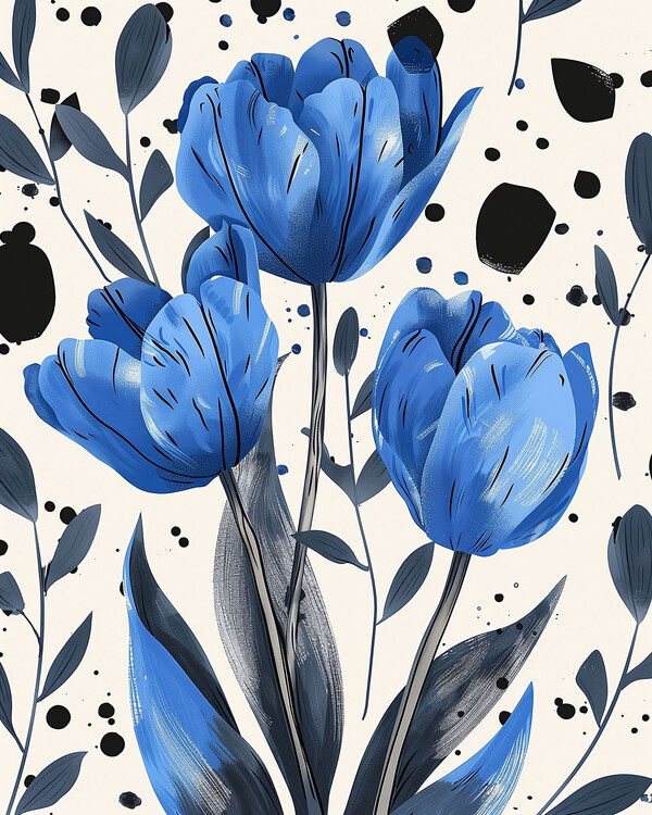 Poster David Tulips drawing in blue, Botanic wall art prints