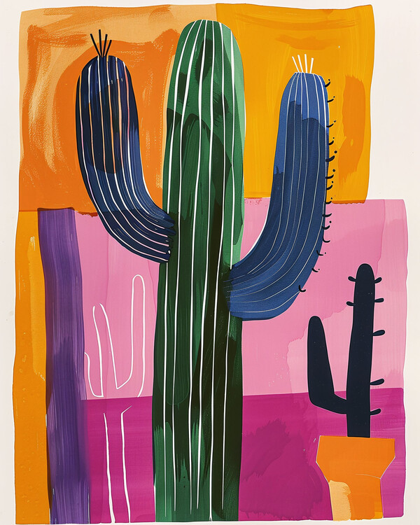 Póster Cactus painting on canvas, Matisse style, wall art prints