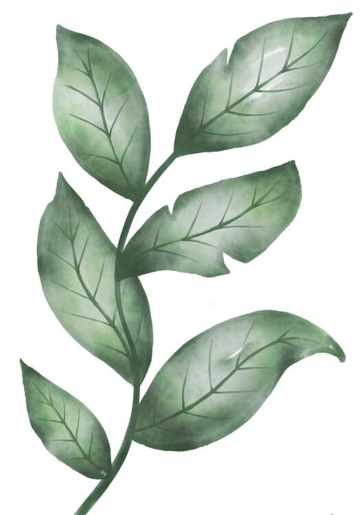 Poster Green Watercolour Leaves Two Set