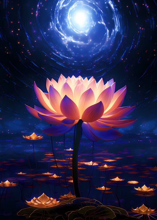 Tablou pe pânză Galaxy Lotus Blossom Neon