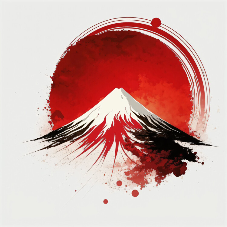 Plagát wall decor ideas : Minimalist Mount fuji red round stroke