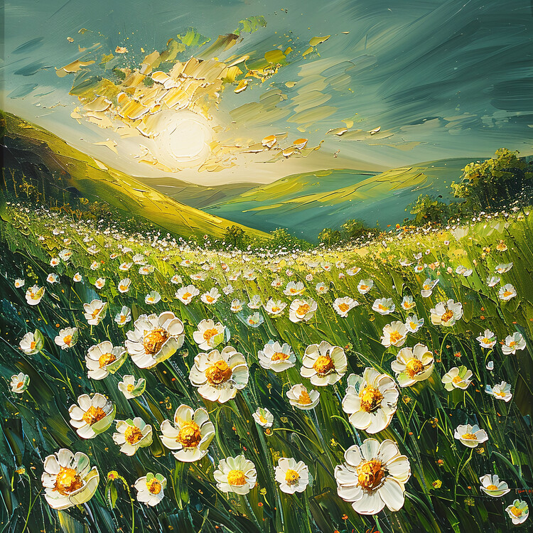 Poster beautiful spring landscape canvas painting, wall decor ideas