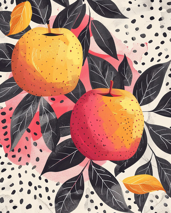 Poster Apple fruit & Plant Botanical Drawing, Framed wall Decor