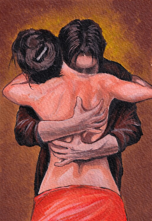 Bilde på lerret A Vampire Hug, Acrylic Painting on Paper.