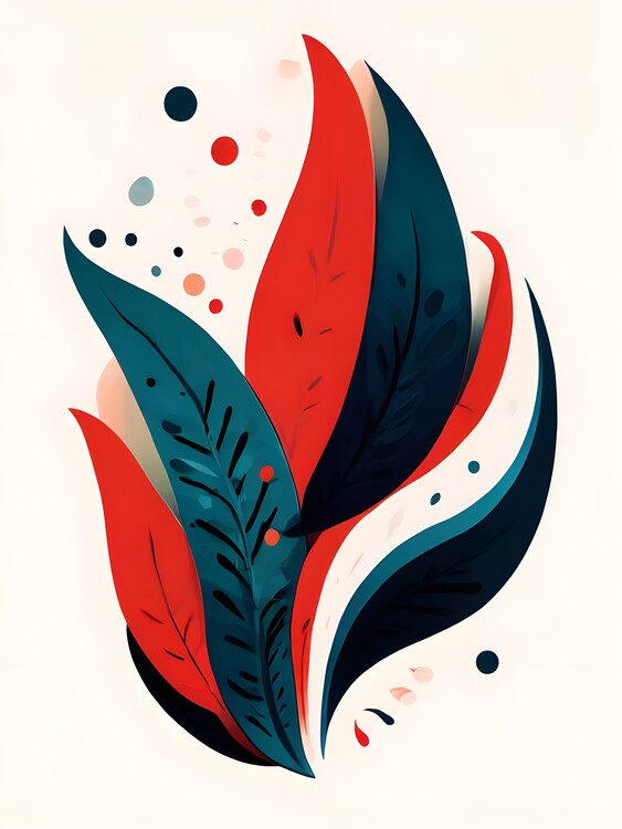Poster Red and Blue Leaf Illustration