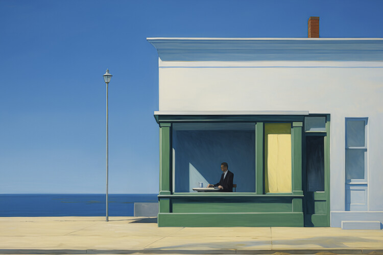 Poster Tea by the Sea in the style of Edward Hopper