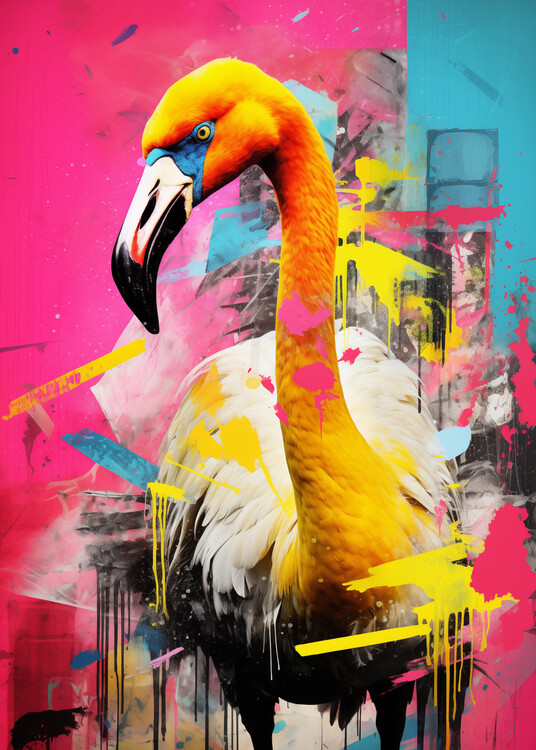Poster Flamingo Graffiti Psychedlic Animal