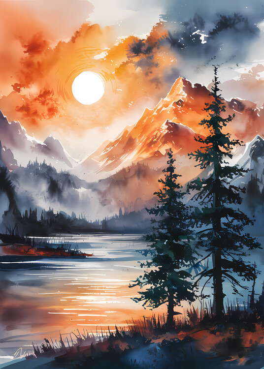 Poster Sunset Mountain Lake.